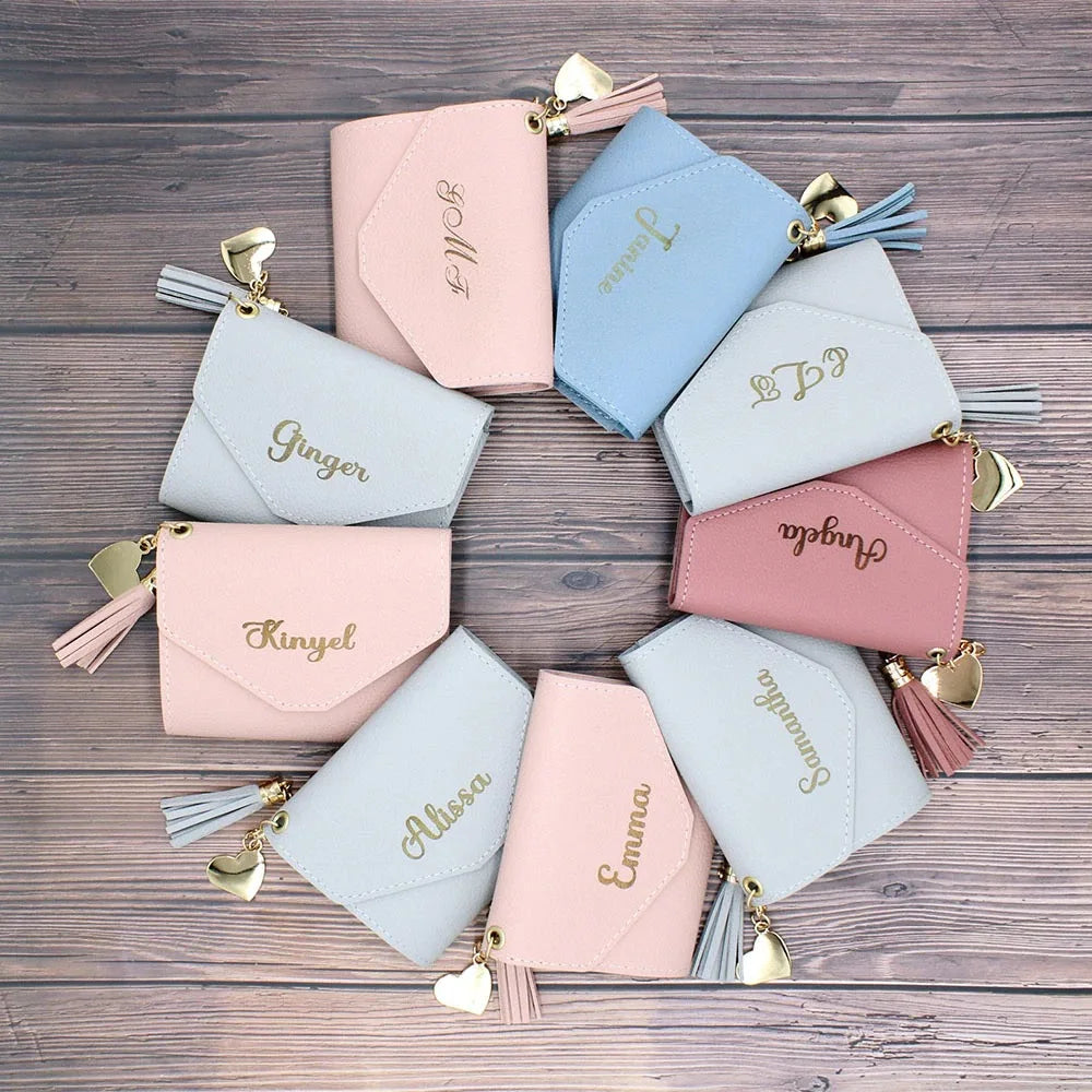 Personalized Women Leather Wallet Card Bag Bridesmaid Bridal Party