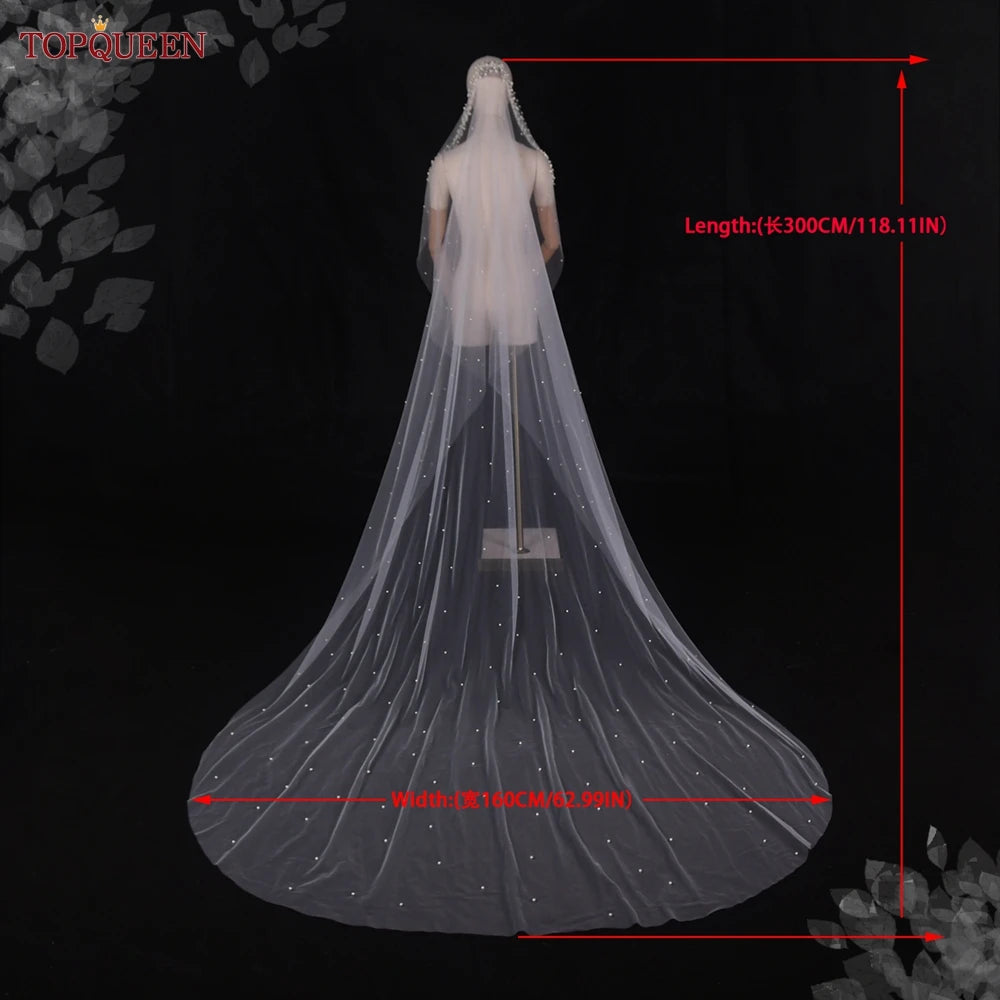 TOPQUEEN Wedding Veil Soft Tulle with Pearl Headband 3M Long