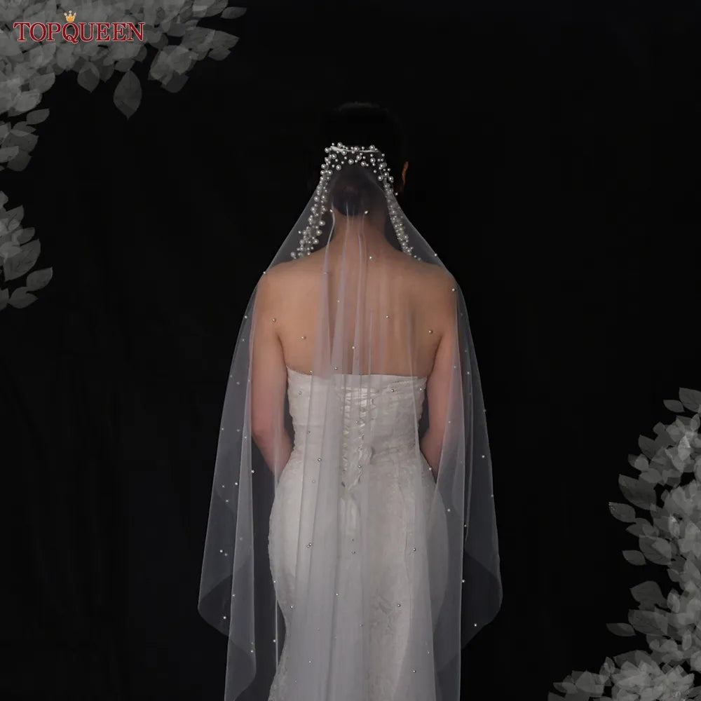 TOPQUEEN Wedding Veil Soft Tulle with Pearl Headband 3M Long