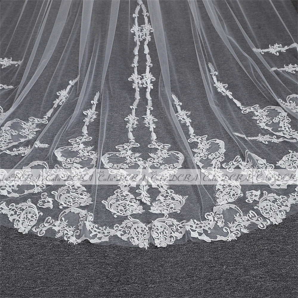 Cathedral Length Wedding Veil 1 Tier Long Lace Veil Floral Motif