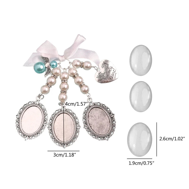 Wedding Family Bowknot Photo Gem Holder Angel Pendant Brooch Oval