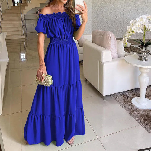 Summer Loose Long Dress Women Casual Elegant Ruffle Halter Sleeveless