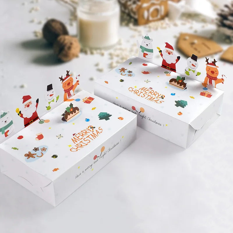 10 Pcs Cartoon Christmas Kraft Paper Candy Gift Box Kids Favor Cookie