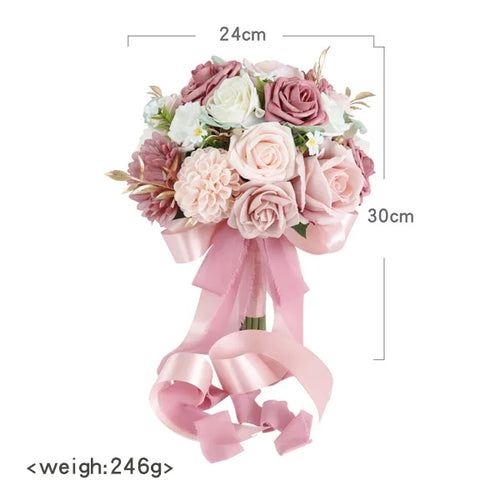 Yannew Dusty Rose Artificial Flower Bridal Bouquets for Bride Tossing