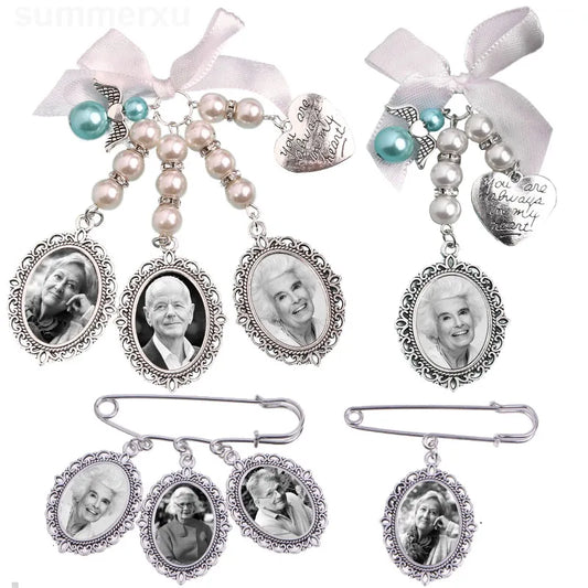 Wedding Family Bowknot Photo Gem Holder Angel Pendant Brooch Oval