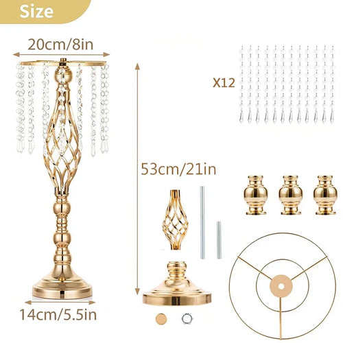 49/53cm Tall Crystal Candle Flower Holder Centerpiece with Beads