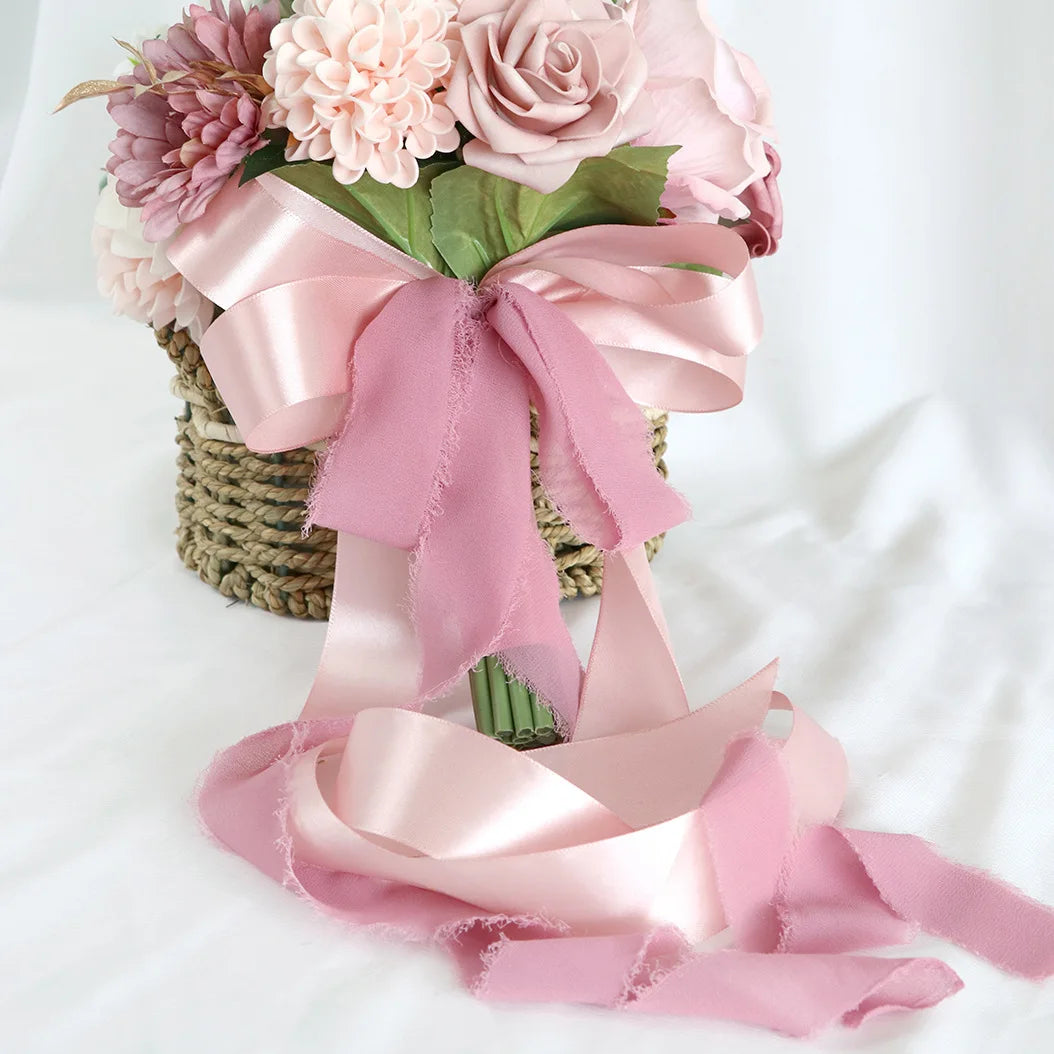 Yannew Dusty Rose Artificial Flower Bridal Bouquets for Bride Tossing