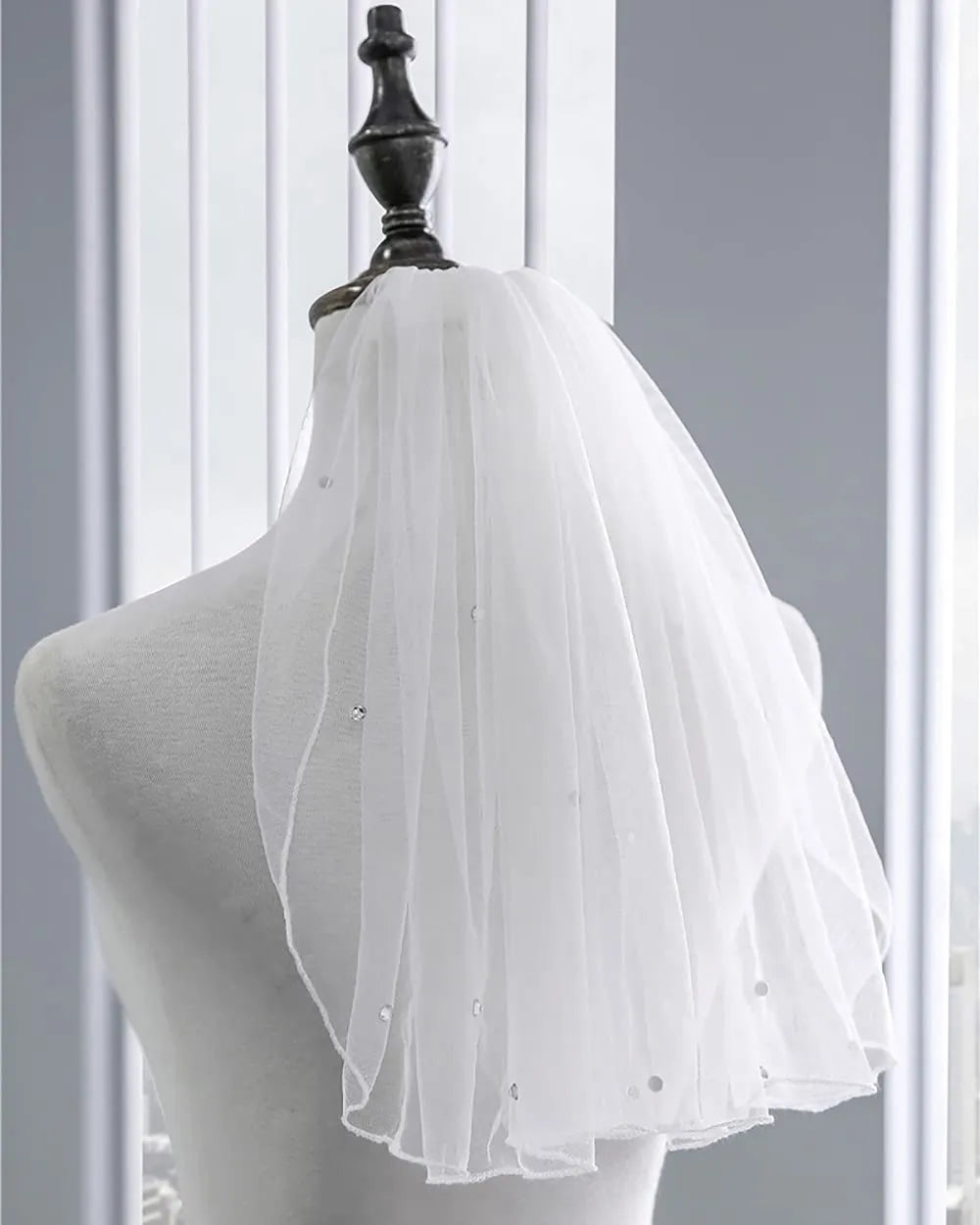 Crystal Bridal Veils Short 1 Tier  Soft Mesh With Comb Wedding Party