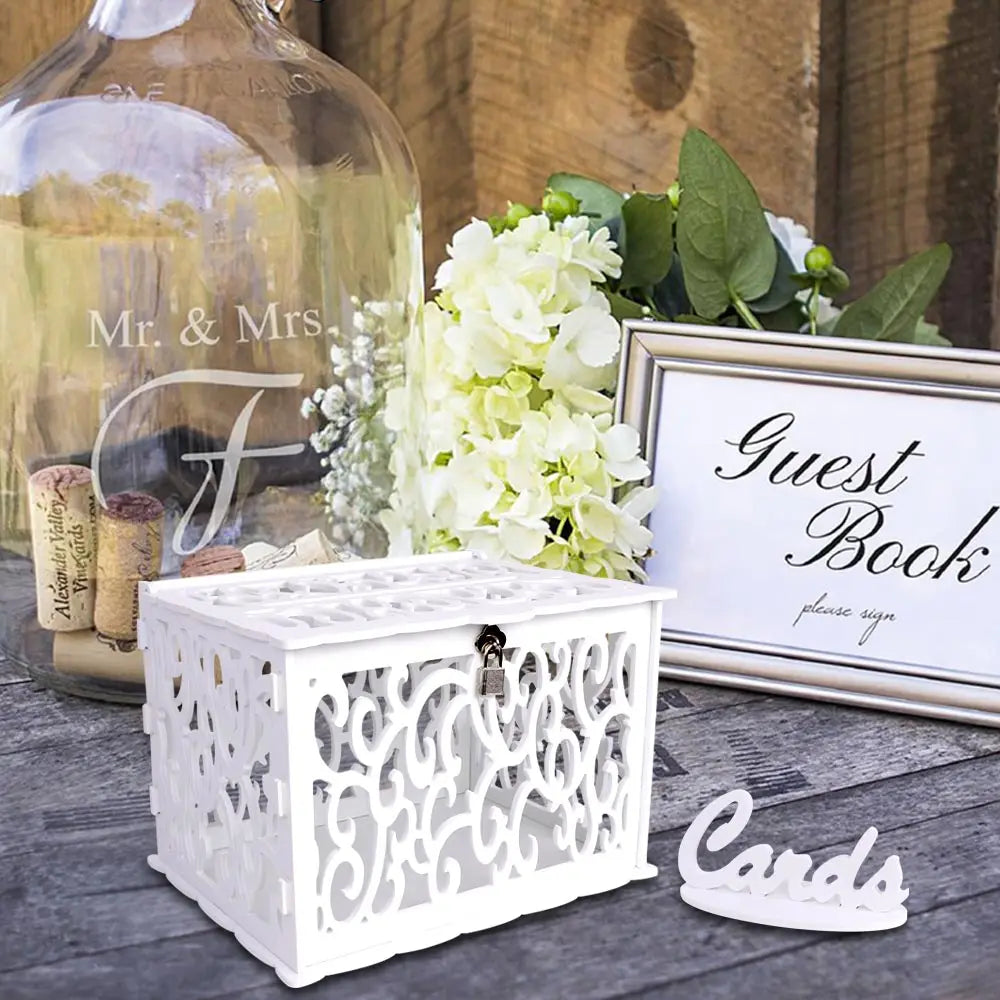 Wedding Envelope Card Box with Lock White