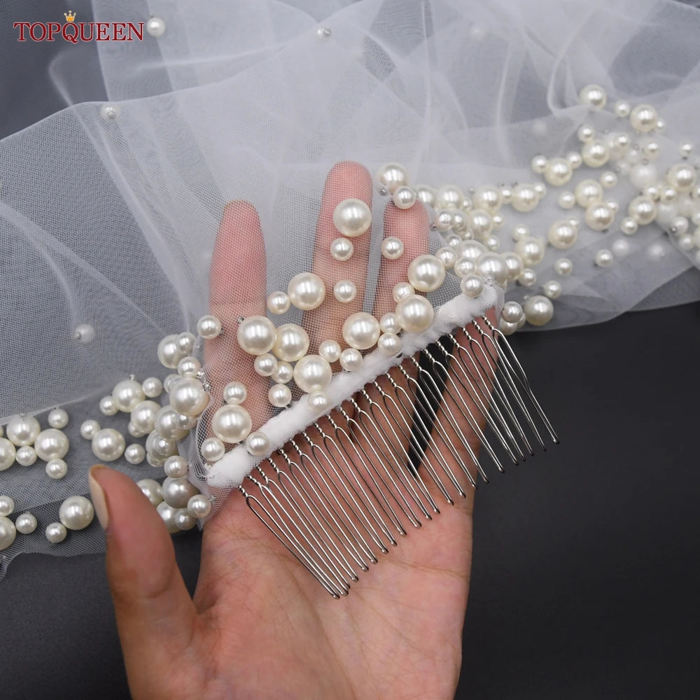 TOPQUEEN Wedding Veil Soft Tulle with Pearl Headband 3M Long