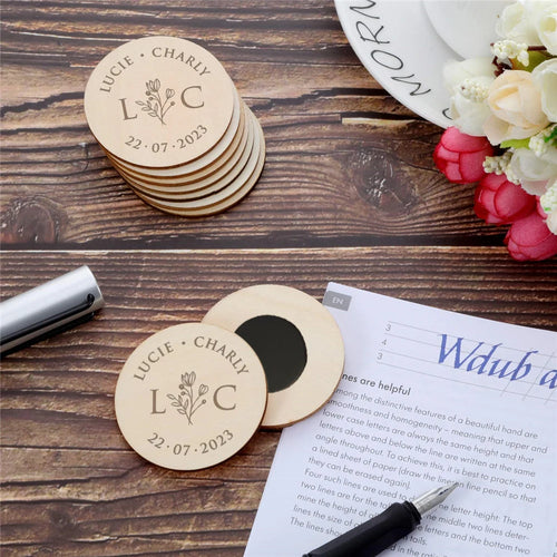 Custom Wooden Fridge Magnet Wedding Favor Personalized Wedding