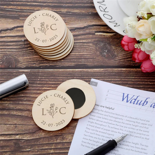 Custom Wooden Fridge Magnet Wedding Favor Personalized Wedding