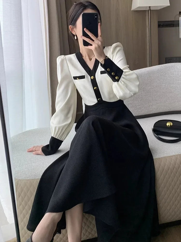 Elegant Dress for Women Long Sleeve Streetwear French Style Dress Slim