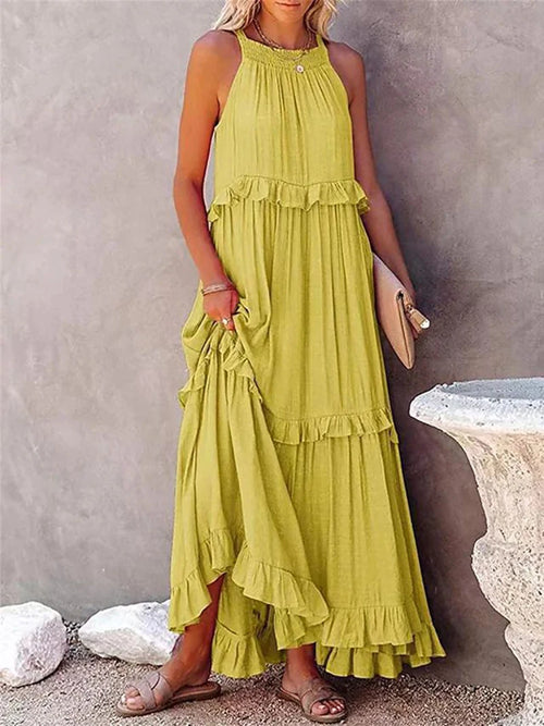 Summer Loose Long Dress Women Casual Elegant Ruffle Halter Sleeveless