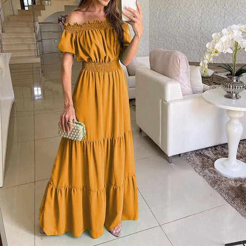 Summer Loose Long Dress Women Casual Elegant Ruffle Halter Sleeveless