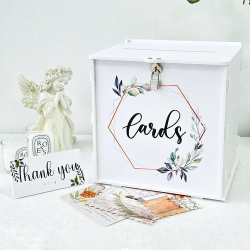 White Wedding Card Box with Lock, Gift Card Box for Wedding