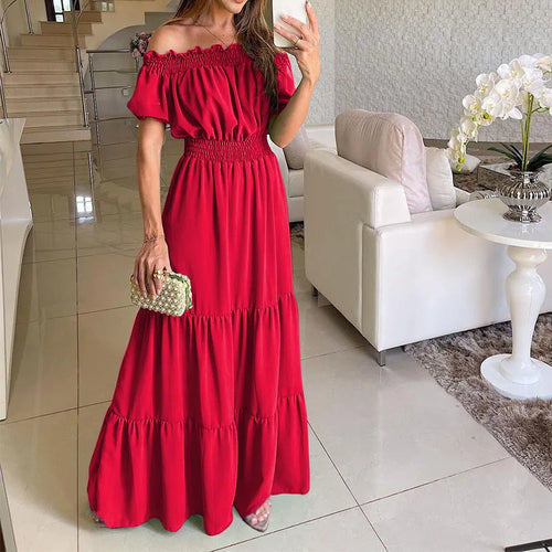 Summer Loose Long Dress Women Casual Elegant Ruffle Halter Sleeveless