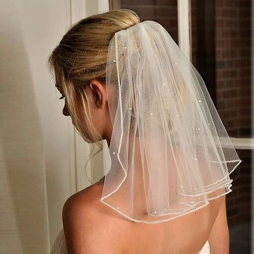 Crystal Bridal Veils Short 1 Tier  Soft Mesh With Comb Wedding Party