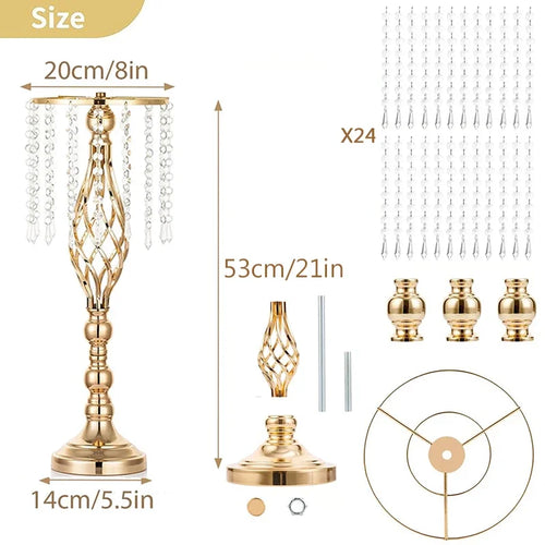 49/53cm Tall Crystal Candle Flower Holder Centerpiece with Beads