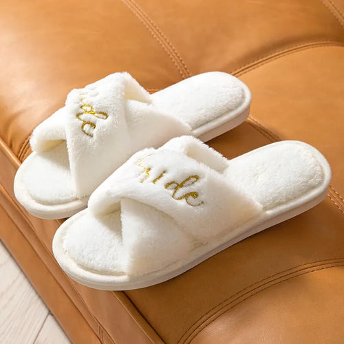 Bride Open Toe Slippers Women's Soft Fuzzy Slippers