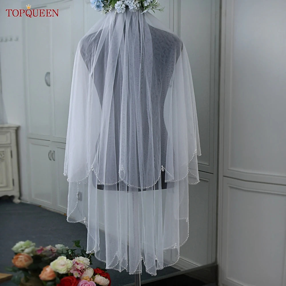 TOPQUEEN Bridal Veil Wedding for Bride White Double Layer Veil Bride