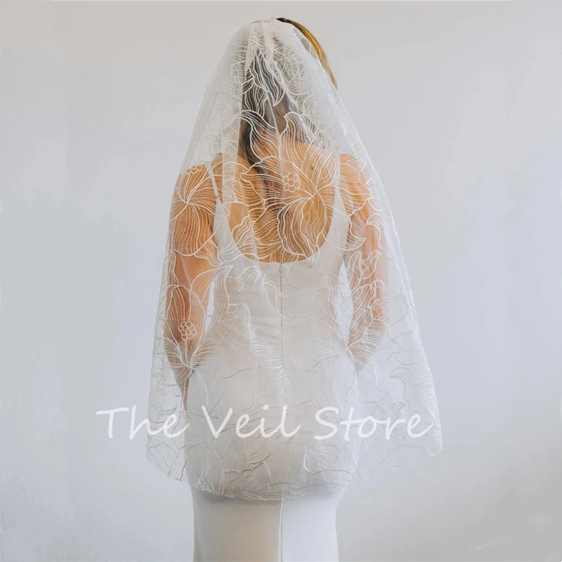 Gorgeous Off White Morning Glory Floral Bridal Veil