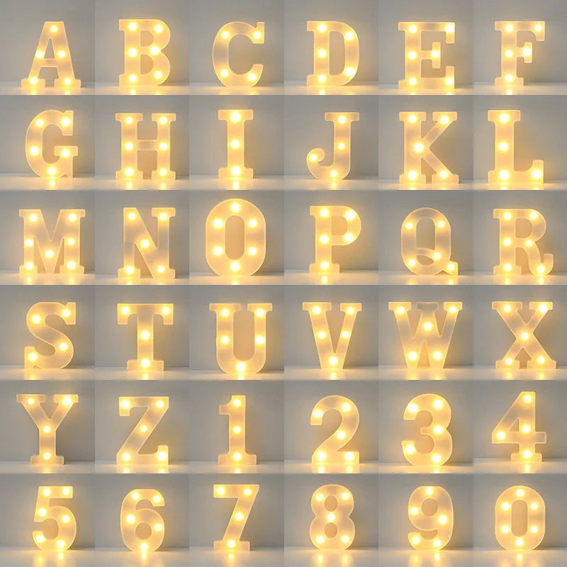 Alphabet Letter LED Lights Luminous Number Lamp Decor