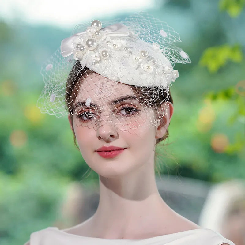 Luxury pearl bridal headwear handmade bridal headdress Fascinator