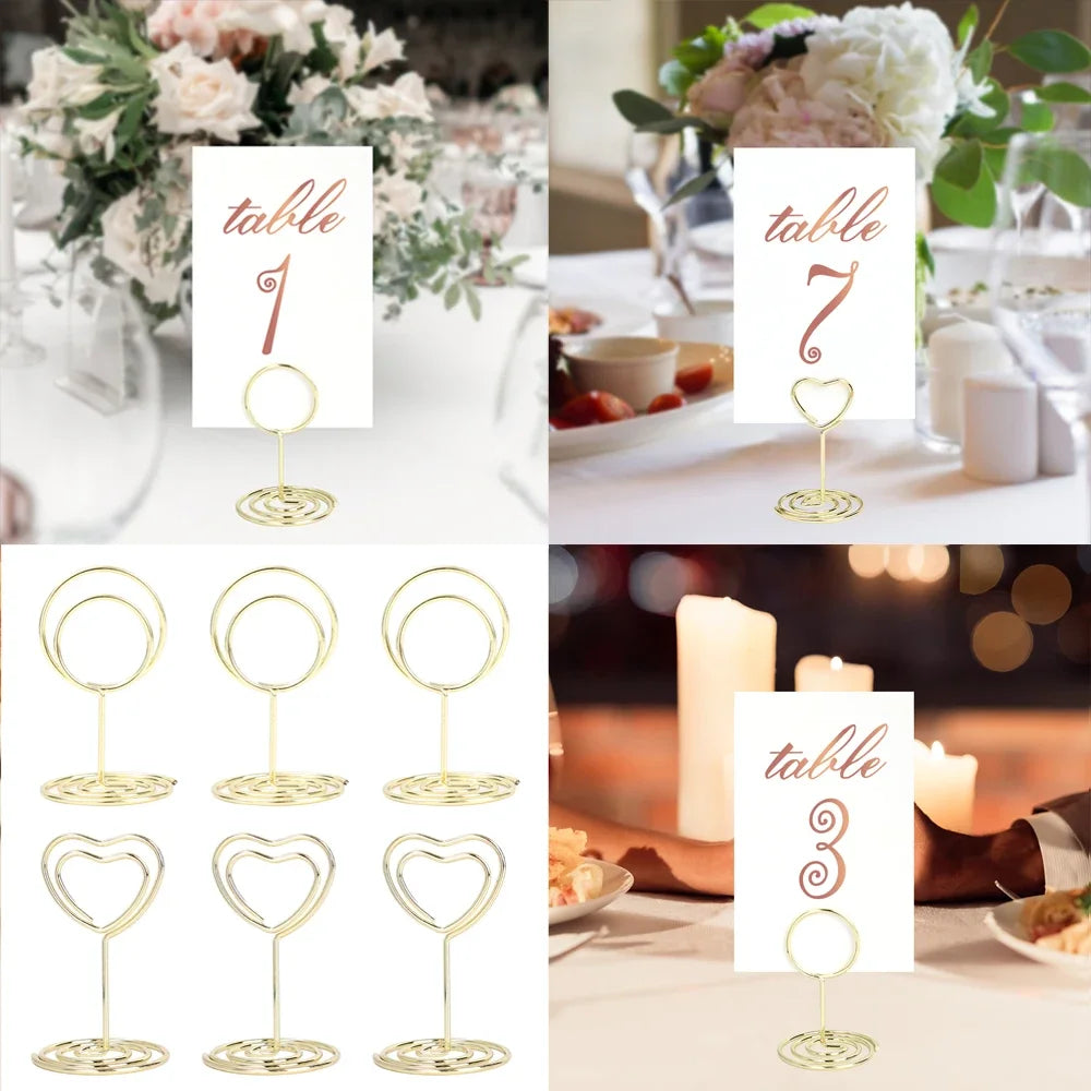 12 Piece Metal Place Card Holders Round or Heart Shape