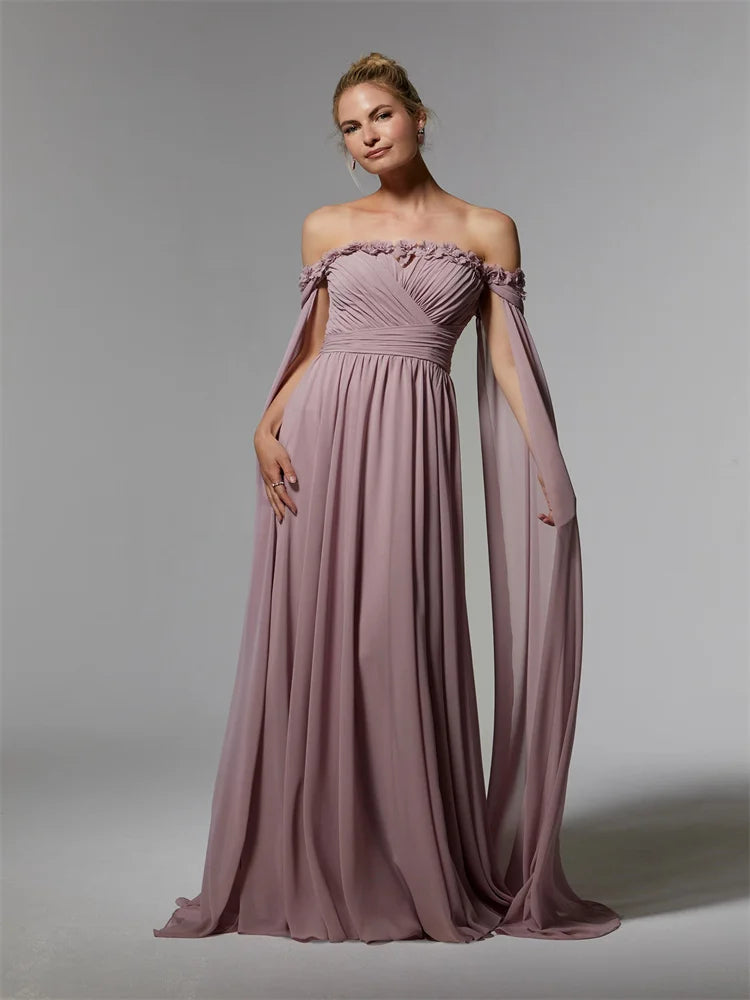 Off The Shoulder A-Line Chiffon Mother Of The Bride Dress