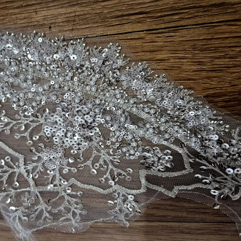 Full Crystal Pearl Lace Veil Bridal Cathedral Luxury New Bridal