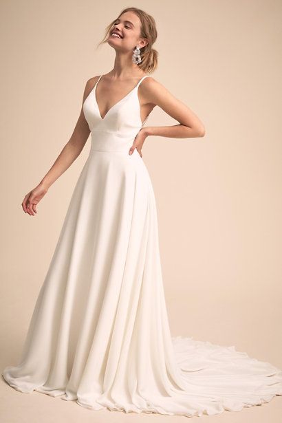 Simple & Charming V neck Neckline Wedding Dress With Lace Back Bridal