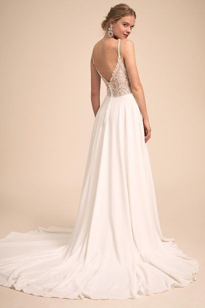 Simple & Charming V neck Neckline Wedding Dress With Lace Back Bridal