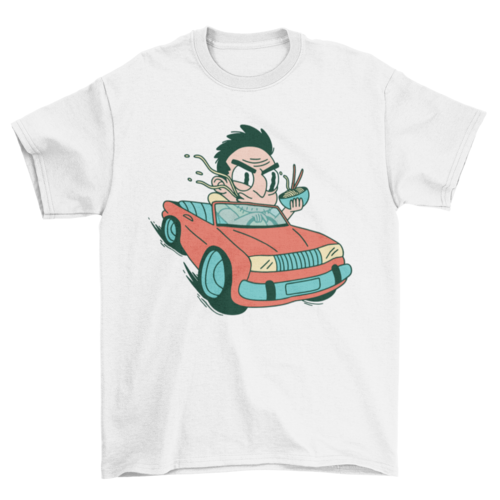 Man Driver Driving Car Eating Ramen Noodles T-Shirt