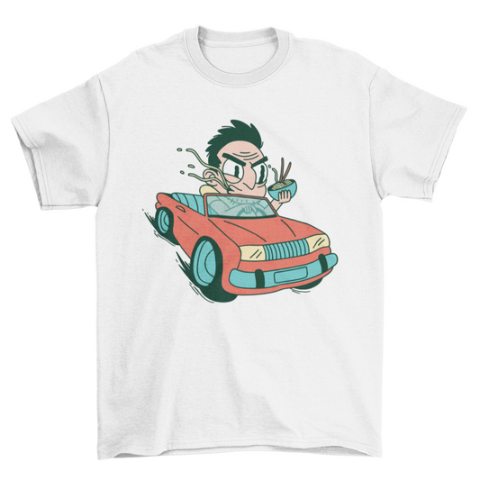 Man Driver Driving Car Eating Ramen Noodles T-Shirt