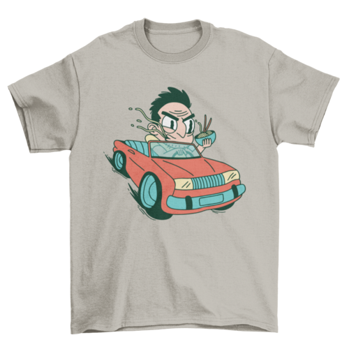 Man Driver Driving Car Eating Ramen Noodles T-Shirt