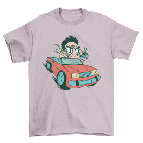 Man Driver Driving Car Eating Ramen Noodles T-Shirt