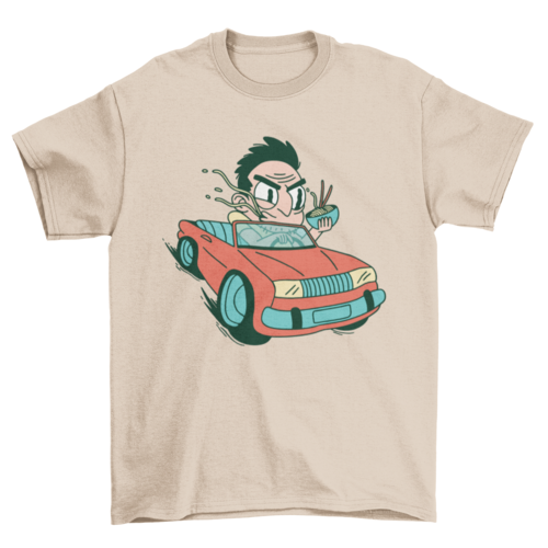 Man Driver Driving Car Eating Ramen Noodles T-Shirt