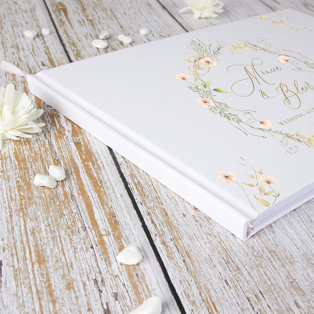 White Wedding Personalized Guest Book Flowers | Signature Book