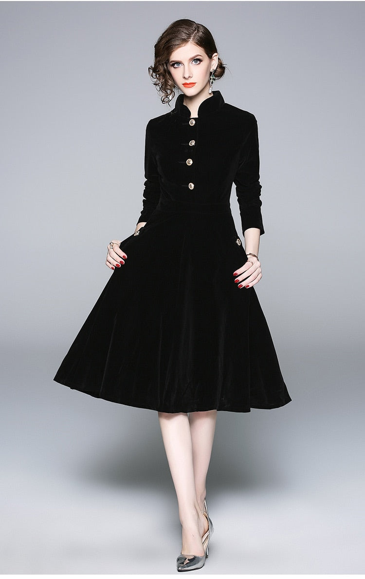 Zuoman Women Autumn & Winter Elegant Velvet Dress Festa High Quality