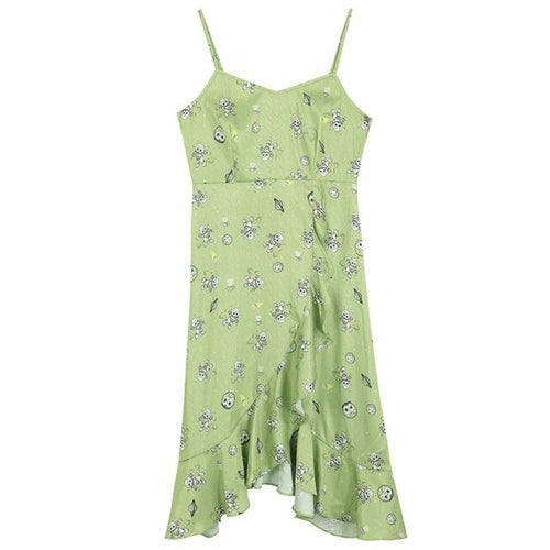 Cartoon Print High Waist Casual Slip Dress