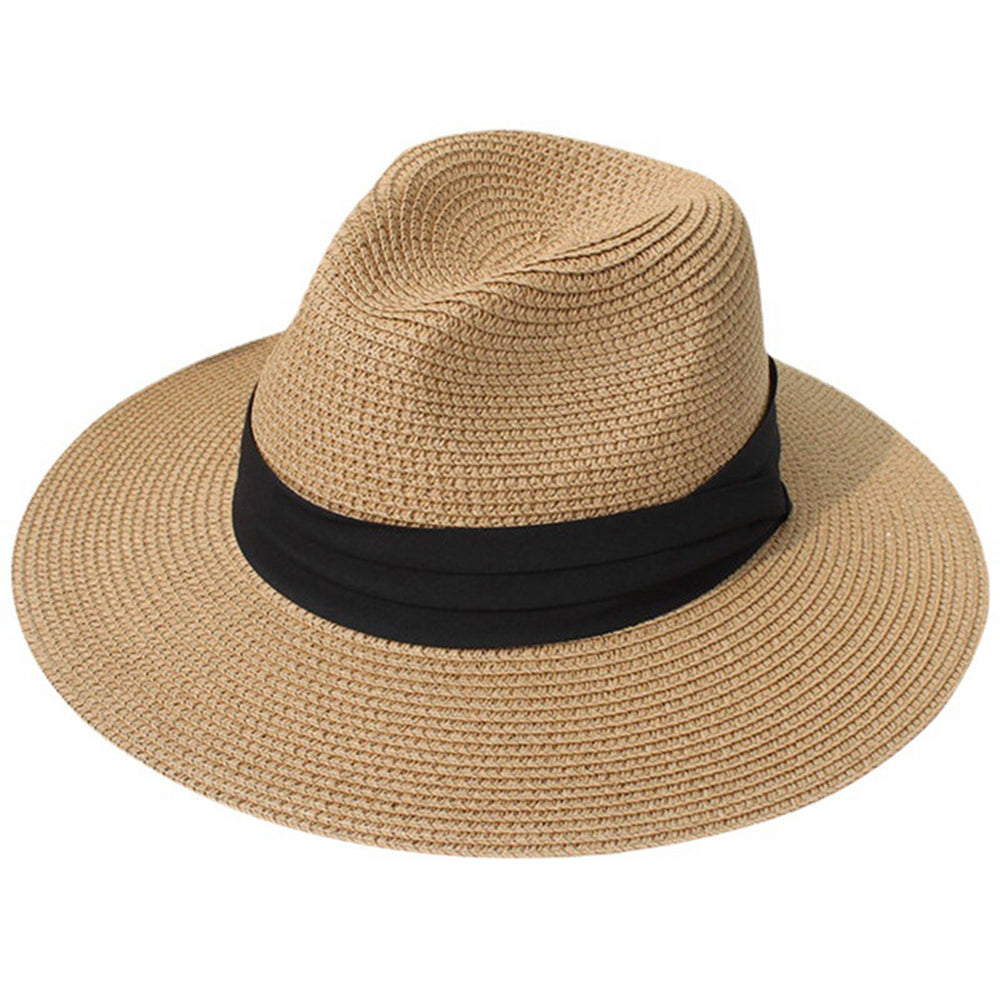 Women Wide Brim Straw Panama Roll up Hat Belt Buckle Beach Sun Hat