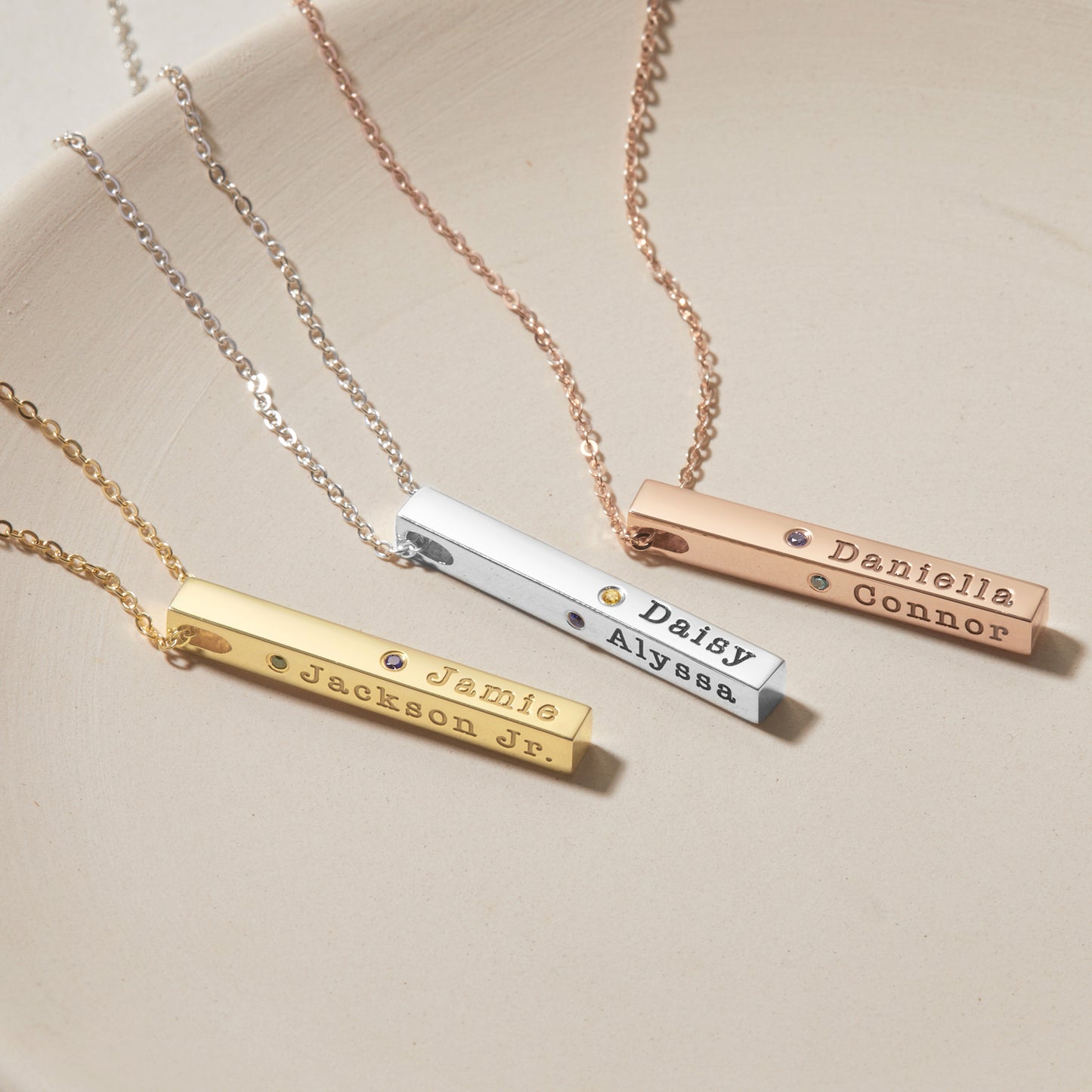 Mom Necklace With Kids Names, Mother Jewelry, 4 Sided Bar Necklace