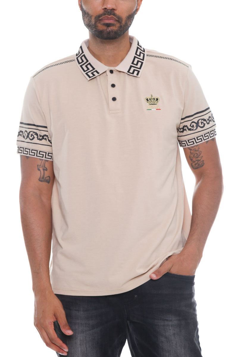 Italian Print Collared Polo Shirt