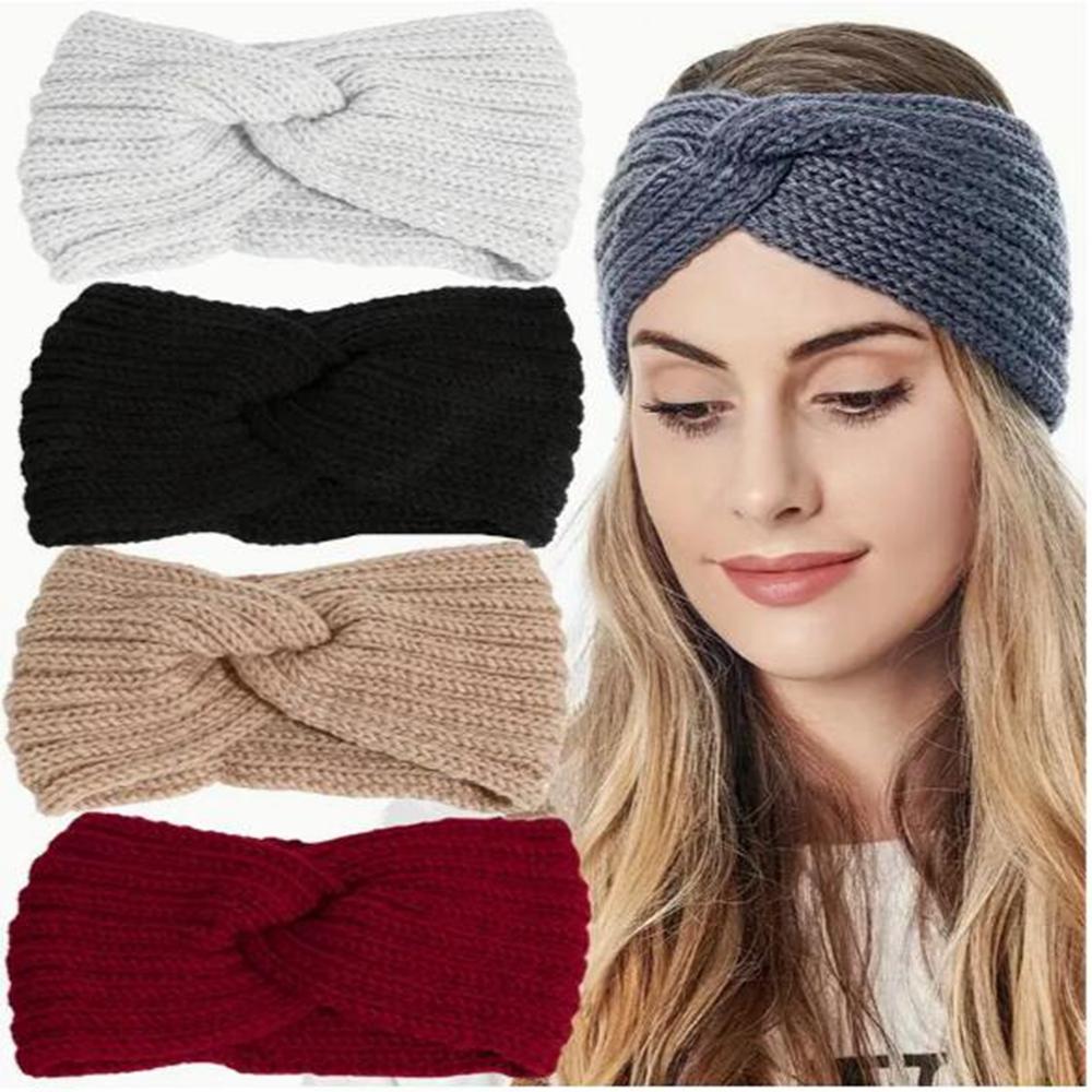 Women Crochet Headband Knitted Cross Knotted Hairband Ear Headwrap