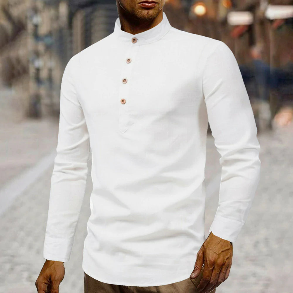 Men’s Stand Collar Linen Shirt