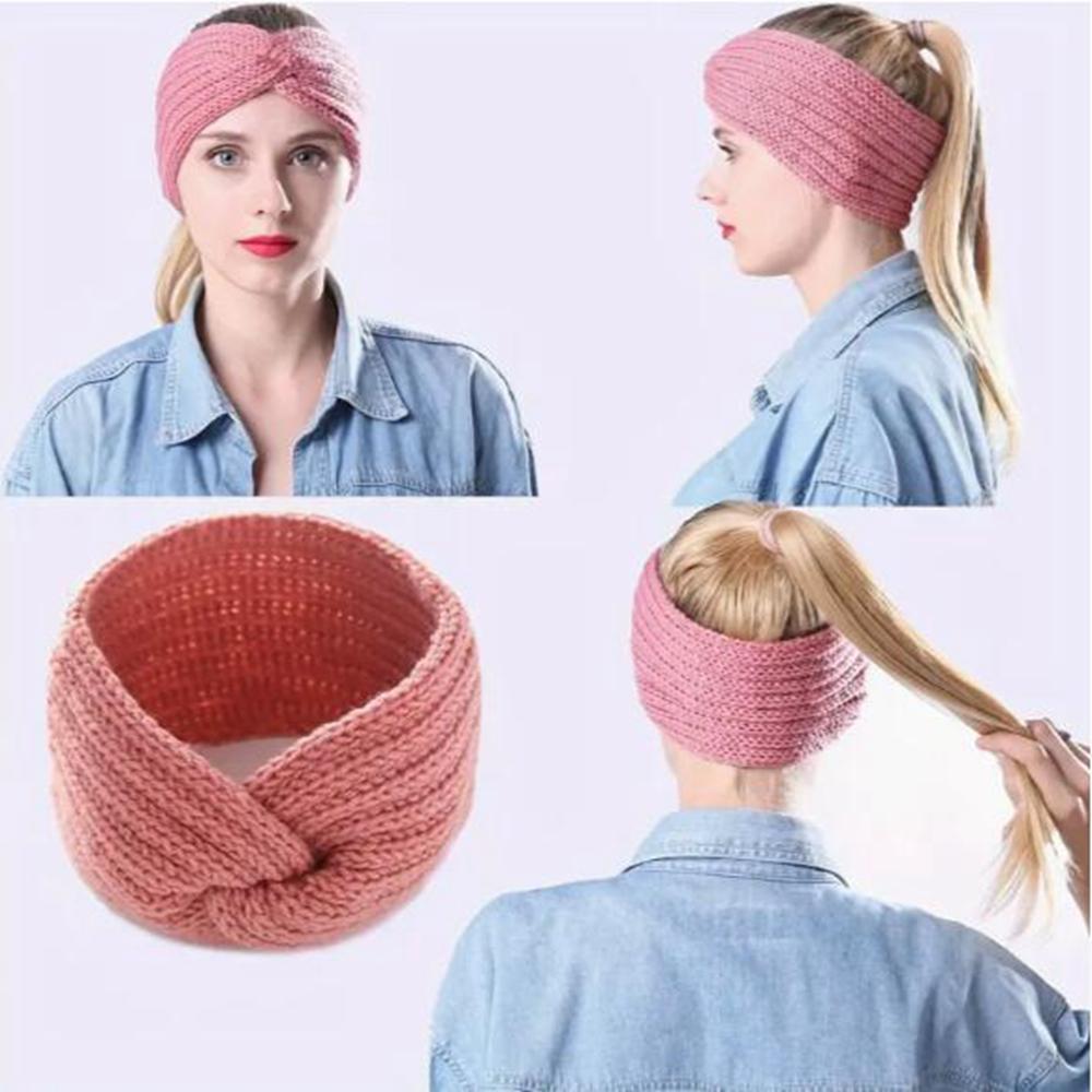 Women Crochet Headband Knitted Cross Knotted Hairband Ear Headwrap