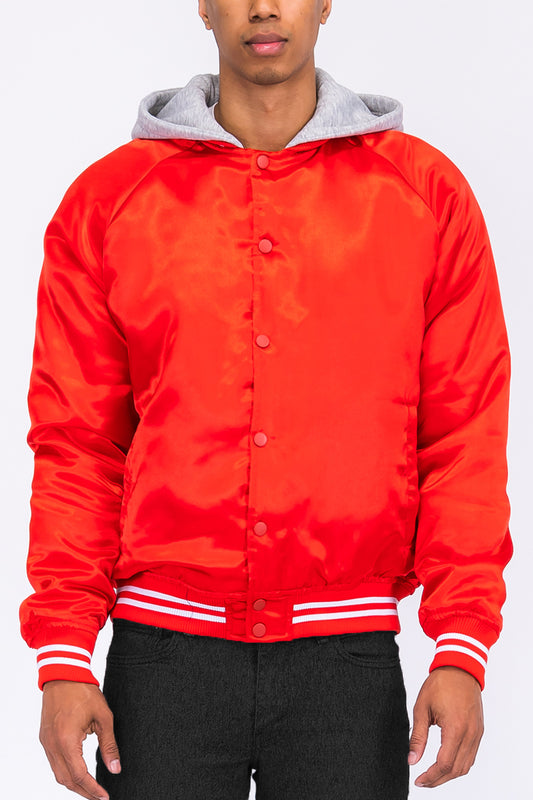 Satin Hooded Varsity Jacket