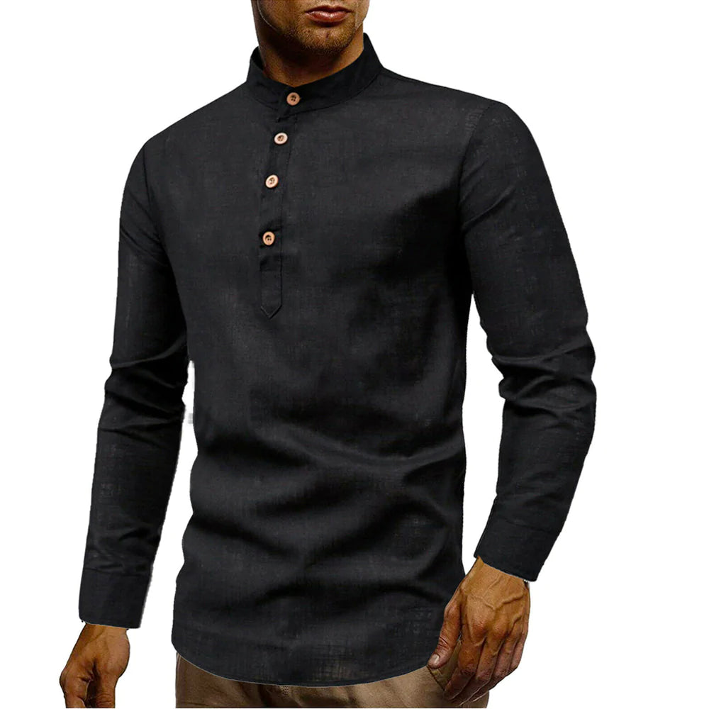 Men’s Stand Collar Linen Shirt