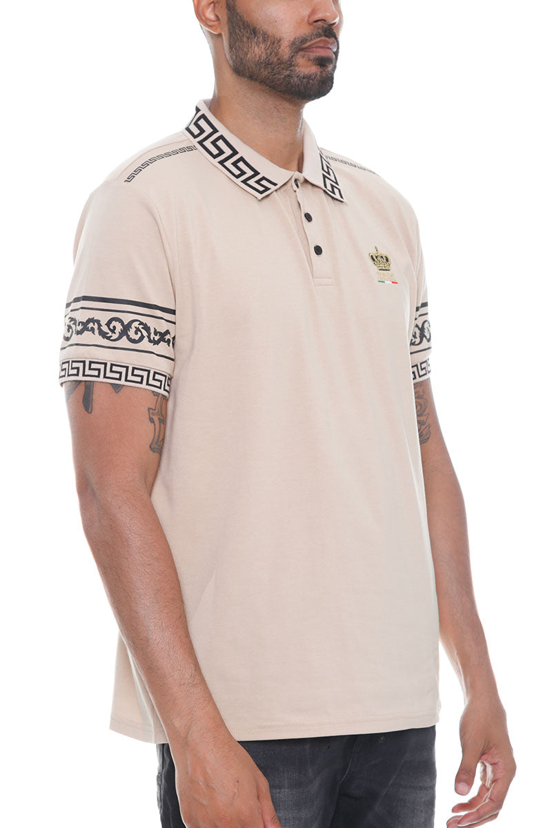 Italian Print Collared Polo Shirt